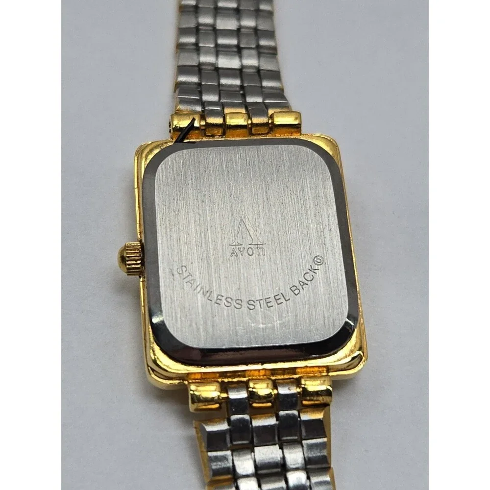 Womens Vintage Avon Gold Tone Rectangle Dress Bracelet Quartz Watch New Battery
